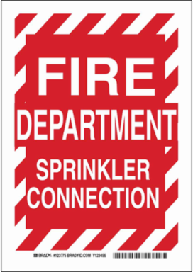 Fire Department Sprinkler Connection Sign, 14" H x 10" W x 0.035" D, Red/White, Aluminum