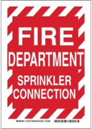 Fire Department Sprinkler Connection Sign, 14" H x 10" W x 0.035" D, Red/White, Aluminum