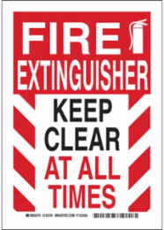 Fire Extinguisher Keep Clear At All Times Sign, 14" H x 10" W x 0.06" D, Black/Red on White, Polystyrene