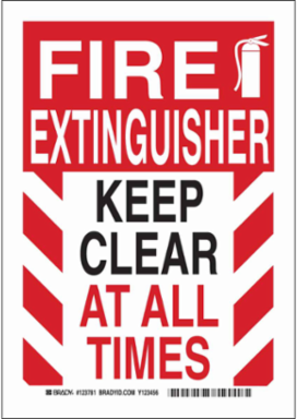 Fire Extinguisher Keep Clear At All Times Sign, 14" H x 10" W x 0.006" D, Black/Red on White, Polyester