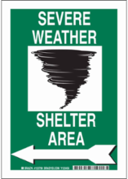 Severe Weather Shelter Area Sign, 10" H x 7" W x 0.035" D, Black/Green/White, Aluminum
