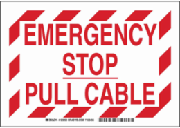 Emergency Stop Pull Cable Sign, 10" H x 14" W x 0.006" D, Polyester