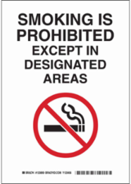 Smoking Is Prohibited Except In Designated Areas Sign, 14" H x 10" W x 0.035" D, Aluminum