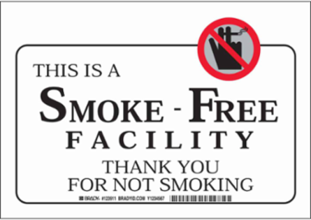 This Is A Smoke-Free Facility Thank You For Not Smoking Sign, 7" H x 10" W x 0.035" D, Aluminum