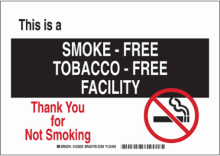 This Is A Smoke-Free Tobacco-Free Facility Thank You For Not Smoking Sign, 10" H x 14" W x 0.035" D, Aluminum