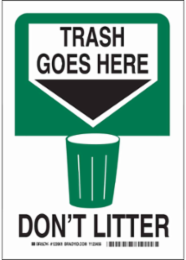 TRASH GOES HERE Don't Litter Sign, 14" H x 10" W x 0.006" D, Polyester