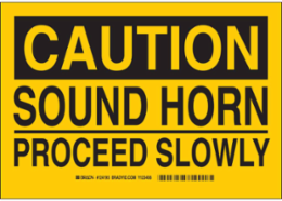 CAUTION Sound Horn Proceed Slowly Sign, 7" H x 10" W x 0.035" D, Aluminum