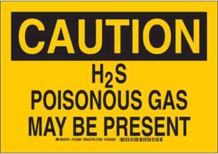 CAUTION H2S Poisonous Gas Sign, 10 Inch H x 14 Inch W, Non-Reflective Aluminum