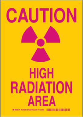 CAUTION High Radiation Area Sign 10 Inch x 7 Inch x 0.035 Inch Aluminum