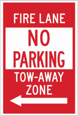 Fire Lane No Parking Tow-Away Zone Sign, 18" H x 12" W x 0.035" D, Aluminum
