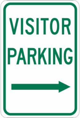 Visitor Parking Sign, 18" H x 12" W x 0.06" D, Polystyrene, Arrow Direction Right