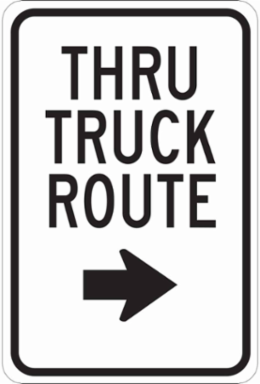Thru Truck Route Sign, 18" H x 12" W x 0.06" D, Polystyrene, Arrow Direction Right