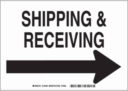 Shipping & Receiving Sign, 10" H x 14" W x 0.06" D, Polystyrene, Arrow Direction: Right