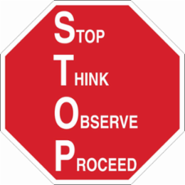 STOP Think Observe Proceed Sign, 18" H x 18" W x 0.06" D, Polystyrene