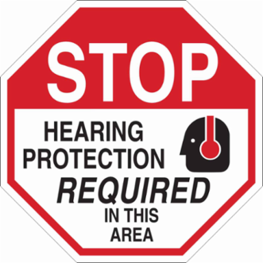 STOP Hearing Protection Required In This Area Sign, 18" H x 18" W x 0.035" D, Aluminum