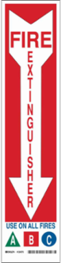 Fire Extinguisher Use On All Fires A B C Sign, 18" H x 4" W x 0.006" D, Black/Blue/Green/Red on White, Polyester