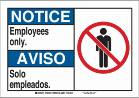 Bilingual Employees Only Sign 10 Inch x 14 Inch, Polystyrene