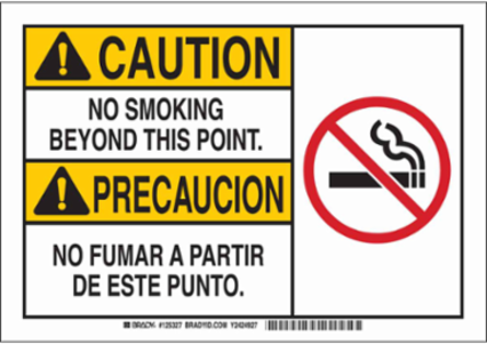 Bilingual Caution No Smoking Sign, 10 Inch H x 14 Inch W, Aluminum