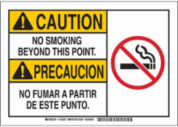 Bilingual Caution No Smoking Sign, 10 Inch H x 14 Inch W, Aluminum