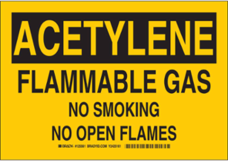 ACETYLENE Flammable Gas Sign 10 Inch H x 14 Inch W, Polyester Material