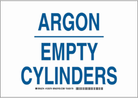 Argon Empty Cylinders Sign, 7 Inch H x 10 Inch W, Polystyrene, Outdoor Use