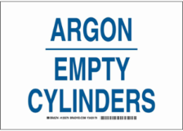 Argon Empty Cylinders Sign, 10 Inch H x 14 Inch W, Aluminum, Non-Reflective