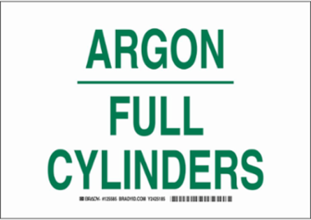 Argon Full Cylinders Sign, 10 Inch H x 14 Inch W x 0.06 Inch D, Polystyrene