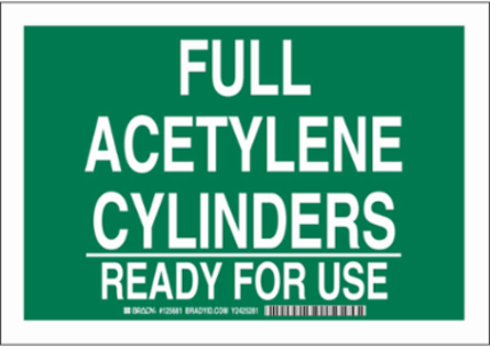 Full Acetylene Cylinders Ready For Use Sign, 10" H x 14" W x 0.035" D, Aluminum