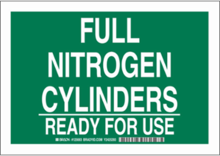 Full Nitrogen Cylinders Ready For Use Sign, 10" H x 14" W x 0.035" D, Aluminum