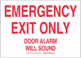 EMERGENCY EXIT Only DOOR ALARM WILL SOUND Sign, 9" H x 12" W x 0.004" D