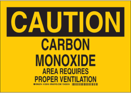 CAUTION Carbon Monoxide Sign, 7 Inch H x 10 Inch W, Polyester, Permanent Adhesive