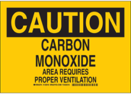 CAUTION Carbon Monoxide Sign, 7 Inch H x 10 Inch W, Polyester, Permanent Adhesive