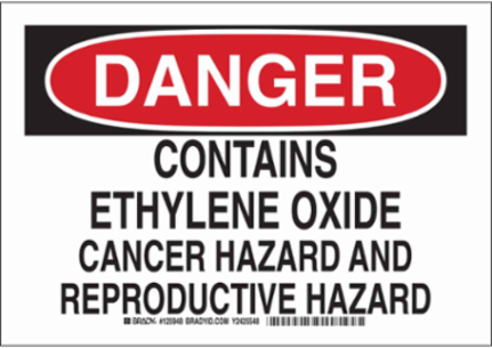 DANGER Contains Ethylene Oxide Cancer Hazard And Reproductive Hazard Sign, 10" H x 14" W x 0.035" D, Aluminum