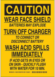 CAUTION Wear Face Shield Batteries May Explode Turn Off Charger To Connect Or Disconnect Battery Sign, 14" H x 10" W x 0.006" D, Polyester