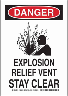 DANGER Explosion Relief Vent Stay Clear Sign, 14" H x 10" W x 0.06" D, Polystyrene
