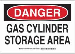 DANGER Gas Cylinder Storage Area Sign, 7" H x 10" W x 0.06" D, Polystyrene