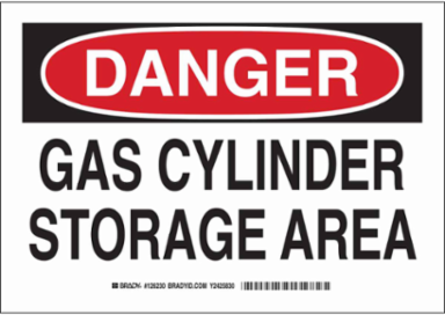 DANGER Gas Cylinder Storage Area Sign, 10" H x 14" W x 0.035" D, Aluminum