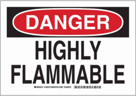 DANGER Highly Flammable Sign, 10" H x 14" W x 0.006" D, Polyester