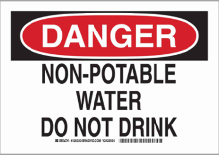 DANGER Non-Potable Water Do Not Drink Sign, 7" H x 10" W x 0.035" D, Aluminum