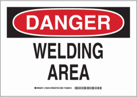 DANGER Welding Area Sign, 10" H x 14" W x 0.035" D, Aluminum