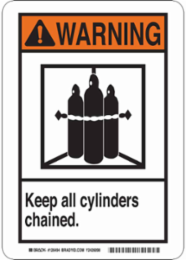 WARNING Keep All Cylinders Chained. Sign, 10" H x 7" W x 0.035" D, Aluminum