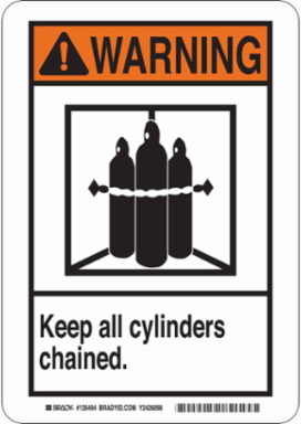 WARNING Keep All Cylinders Chained. Sign, 14" H x 10" W x 0.006" D, Polyester