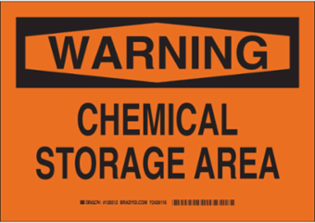 WARNING Chemical Storage Area Sign, 10" H x 14" W x 0.006" D, Polyester