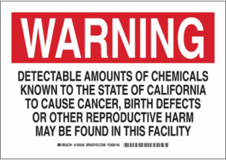 WARNING Detectable Amounts Of Chemicals Known To The State Of California To Cause Cancer Sign, 10" H x 14" W, Polyester