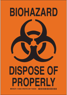 Biohazard Dispose Of Properly Sign, 10 Inch H x 7 Inch W, Polystyrene, Outdoor Use