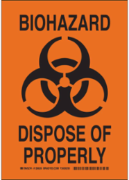 Biohazard Dispose Of Properly Sign, 10 Inch H x 7 Inch W, Polystyrene, Outdoor Use
