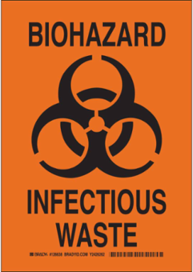 Biohazard Infectious Waste Sign 10 Inch H x 7 Inch W, Polystyrene, Outdoor Use