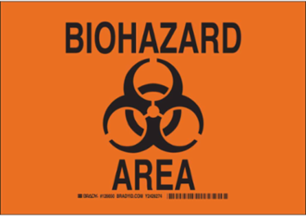 Biohazard Area Sign, 10 Inch H x 14 Inch W, Polystyrene, Abrasion & Chemical Resistant