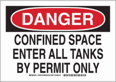 DANGER Confined Space Enter All Tanks By Permit Only Sign, 10" H x 14" W x 0.035" D, Aluminum
