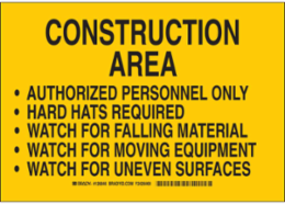 CONSTRUCTION AREA Sign, 10" H x 14" W x 0.06" D, Polystyrene